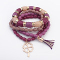 Bohemia style multilayer beads clover pendant charm bracelet